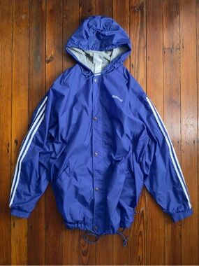 Vintage Adidas lined hooded long parka in Blue